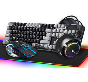 E-sports game office luminous keyboard, mouse headset, mouse pad three piece set, cool lighting effect