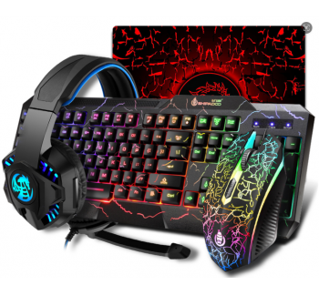 Cool lighting effect, wired keyboard, customized 4-piece set, wireless gaming, desktop computer, office