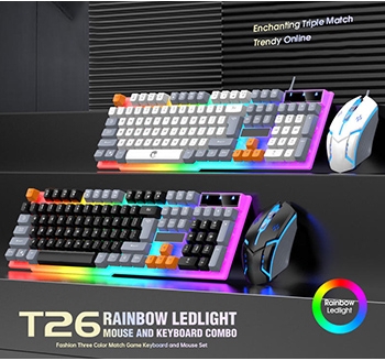 T26 three tone illuminated keyboard and mouse set wired floating mechanical tactile keyboard