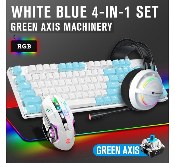 Real mechanical feel keyboard, mouse, headphone, mouse pad four piece set for gaming and esports