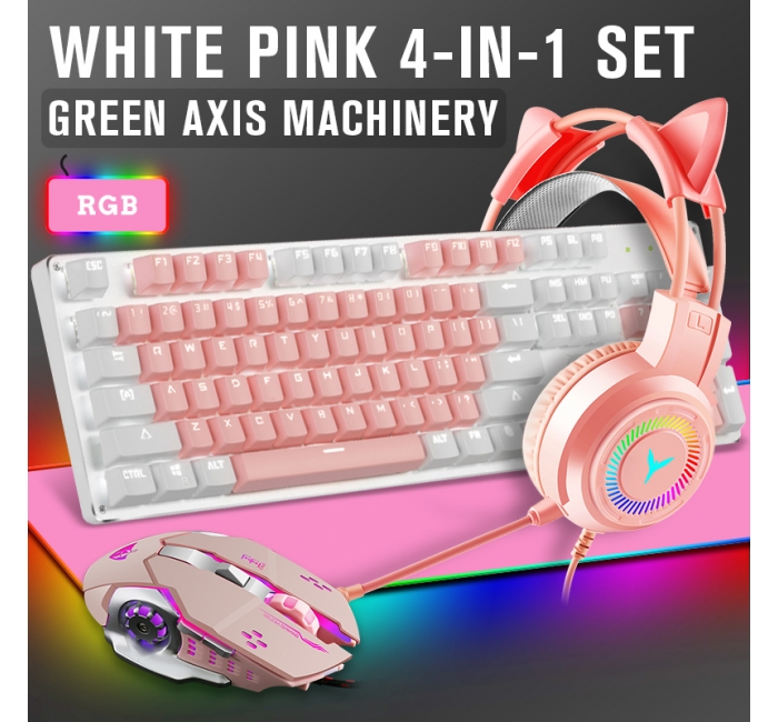 Real mechanical feel keyboard, mouse, headphone, mouse pad four piece set for gaming and esports
