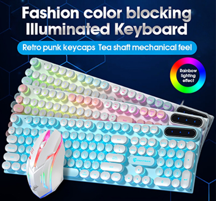 PT100  Punk keycap glowing wired keyboard mouse combination USB interface factory direct sales