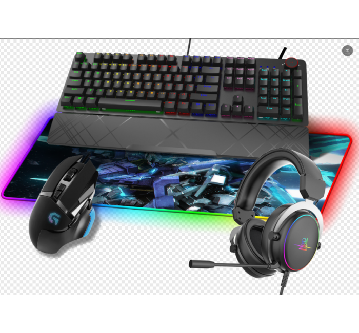 E-sports game office luminous keyboard, mouse headset, mouse pad four piece set, cool lighting effect